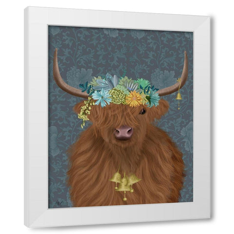 Highland Cow Bohemian 1 White Modern Wood Framed Art Print by Fab Funky