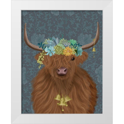 Highland Cow Bohemian 1 White Modern Wood Framed Art Print by Fab Funky