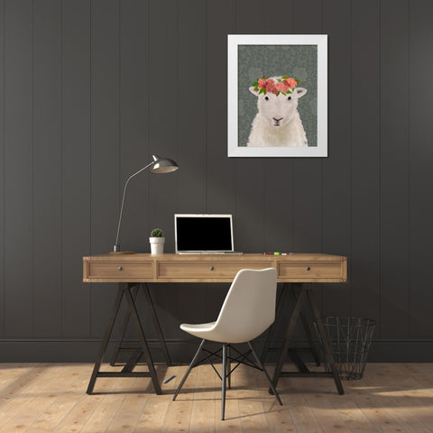 Sheep Bohemian 1 White Modern Wood Framed Art Print by Fab Funky