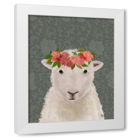Sheep Bohemian 1 White Modern Wood Framed Art Print by Fab Funky