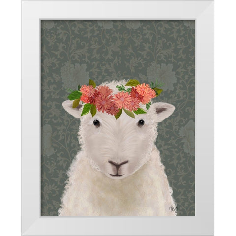 Sheep Bohemian 1 White Modern Wood Framed Art Print by Fab Funky