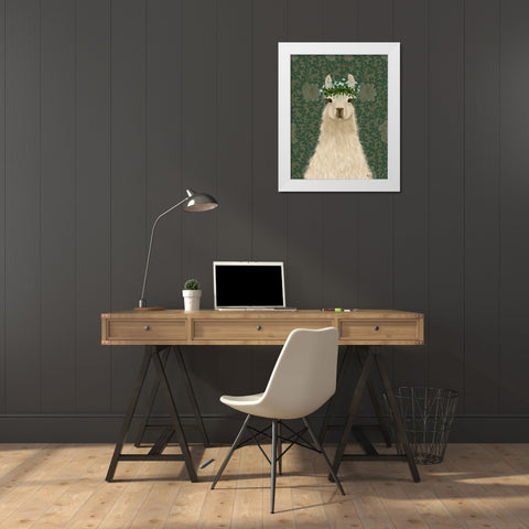 Llama Bohemian 1 White Modern Wood Framed Art Print by Fab Funky