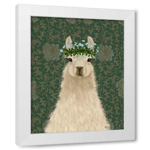 Llama Bohemian 1 White Modern Wood Framed Art Print by Fab Funky