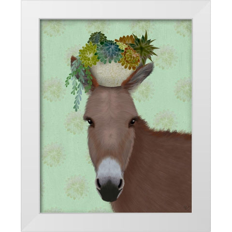 Donkey Succulent White Modern Wood Framed Art Print by Fab Funky