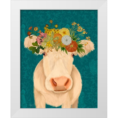 Cow Cream Bohemian 1 White Modern Wood Framed Art Print by Fab Funky