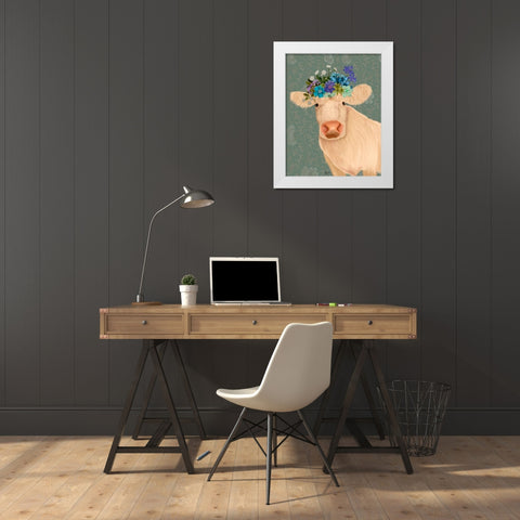 Cow Cream Bohemian 2 White Modern Wood Framed Art Print by Fab Funky