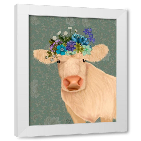 Cow Cream Bohemian 2 White Modern Wood Framed Art Print by Fab Funky