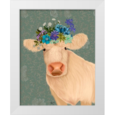 Cow Cream Bohemian 2 White Modern Wood Framed Art Print by Fab Funky