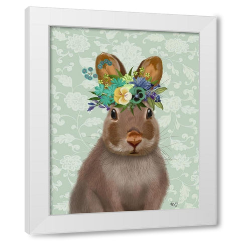 Rabbit Bohemian White Modern Wood Framed Art Print by Fab Funky