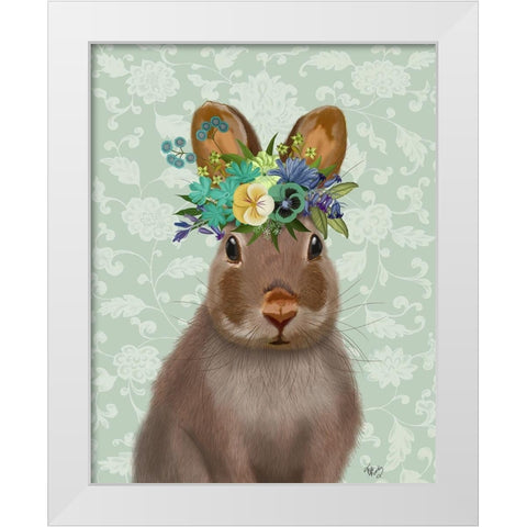 Rabbit Bohemian White Modern Wood Framed Art Print by Fab Funky