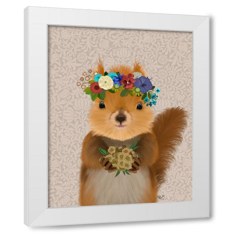 Squirrel Bohemian White Modern Wood Framed Art Print by Fab Funky
