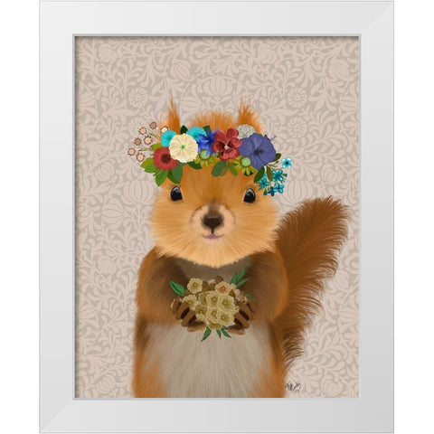 Squirrel Bohemian White Modern Wood Framed Art Print by Fab Funky