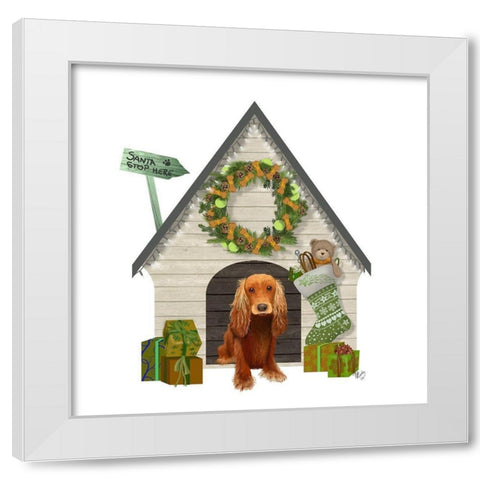 Christmas Des - Christmas Kennel - Cottage White Modern Wood Framed Art Print by Fab Funky