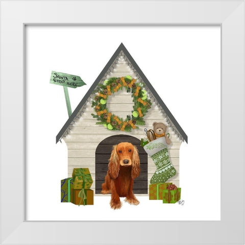 Christmas Des - Christmas Kennel - Cottage White Modern Wood Framed Art Print by Fab Funky
