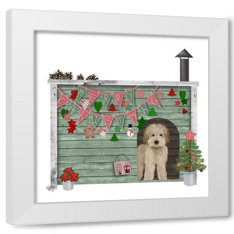 Christmas Des - Christmas Kennel - Homespun White Modern Wood Framed Art Print by Fab Funky