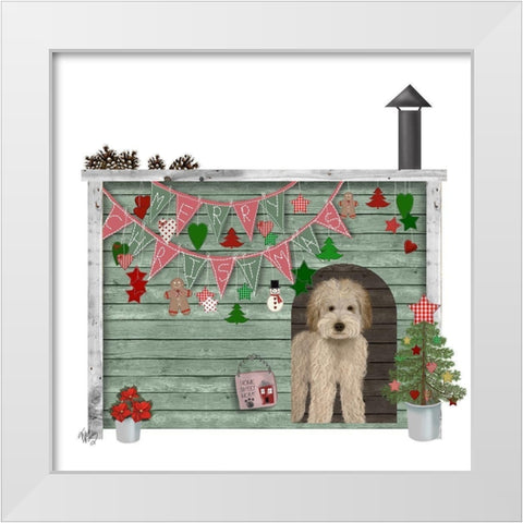 Christmas Des - Christmas Kennel - Homespun White Modern Wood Framed Art Print by Fab Funky