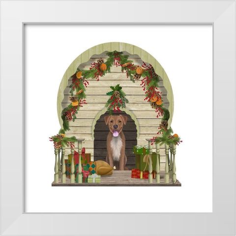Christmas Des - Christmas Kennel - Williamsburg White Modern Wood Framed Art Print by Fab Funky