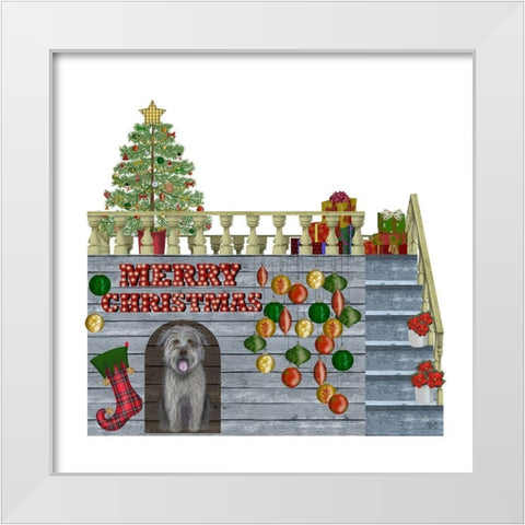 Christmas Des - Christmas Kennel - Bauble White Modern Wood Framed Art Print by Fab Funky