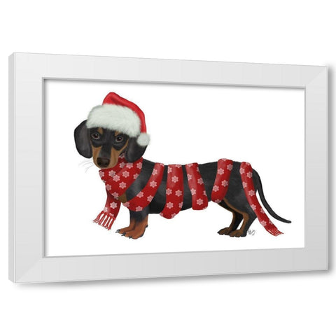 Christmas Des - Dachshund Snowflake Scarf White Modern Wood Framed Art Print by Fab Funky