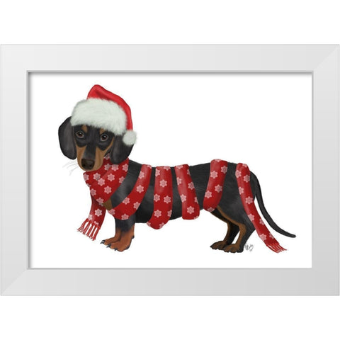 Christmas Des - Dachshund Snowflake Scarf White Modern Wood Framed Art Print by Fab Funky