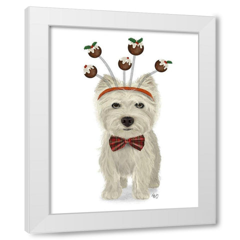 Christmas Des - Westie and Christmas Puds White Modern Wood Framed Art Print by Fab Funky