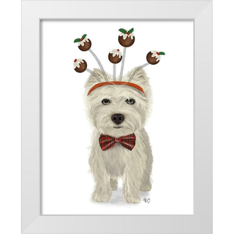Christmas Des - Westie and Christmas Puds White Modern Wood Framed Art Print by Fab Funky
