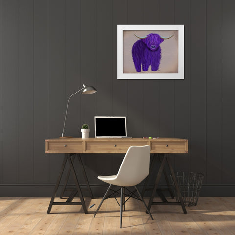 Highland Cow 5, Purple, Full White Modern Wood Framed Art Print by Fab Funky