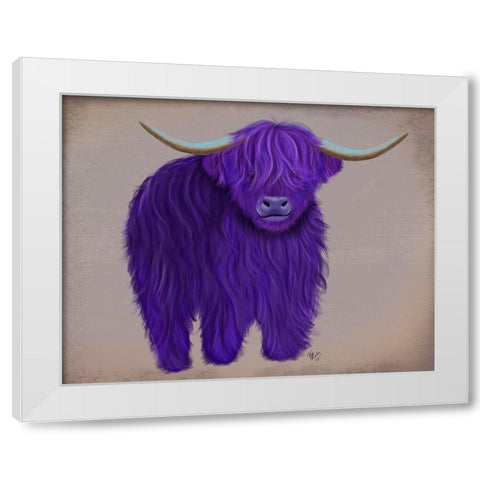 Highland Cow 5, Purple, Full White Modern Wood Framed Art Print by Fab Funky