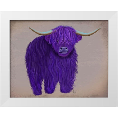 Highland Cow 5, Purple, Full White Modern Wood Framed Art Print by Fab Funky