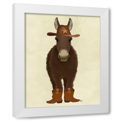 Donkey Cowboy White Modern Wood Framed Art Print by Fab Funky