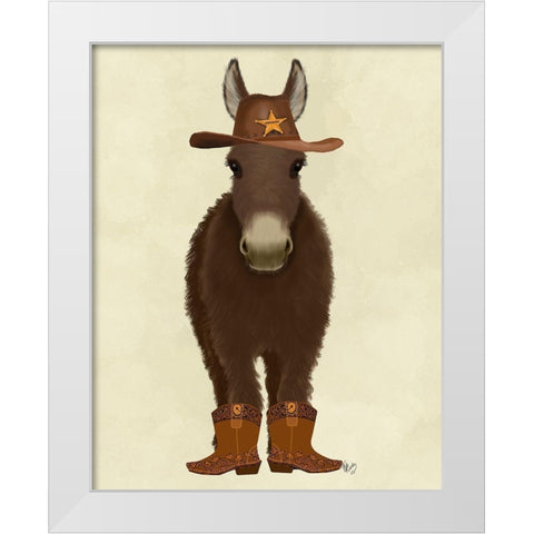 Donkey Cowboy White Modern Wood Framed Art Print by Fab Funky
