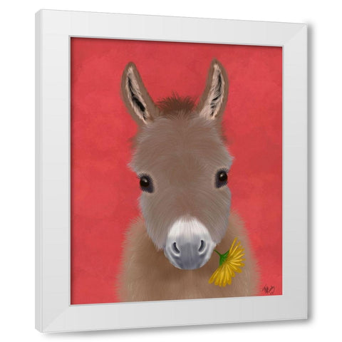 Donkey Yellow Flower White Modern Wood Framed Art Print by Fab Funky