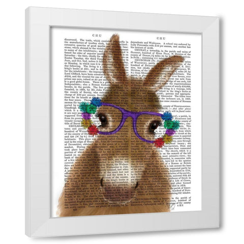 Donkey Purple Flower Glasses Book Print White Modern Wood Framed Art Print by Fab Funky
