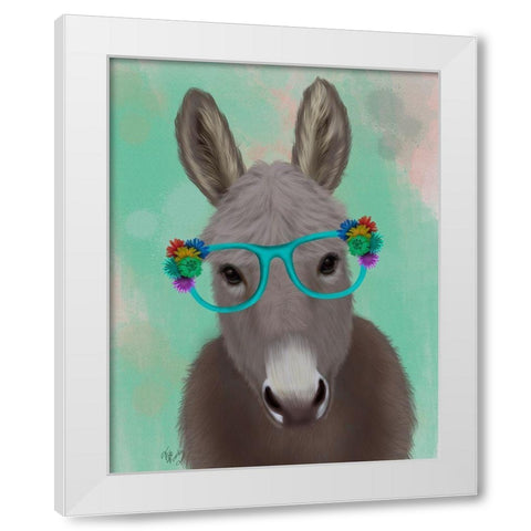 Donkey Turquoise Flower Glasses White Modern Wood Framed Art Print by Fab Funky