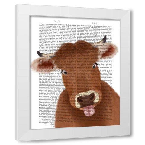 Funny Farm Cow 2 Book Print White Modern Wood Framed Art Print by Fab Funky