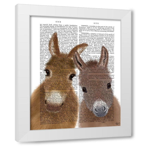 Donkey Duo, Looking at You Book Print White Modern Wood Framed Art Print by Fab Funky