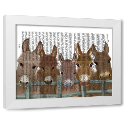 Donkey Herd at Fence Book Print White Modern Wood Framed Art Print by Fab Funky