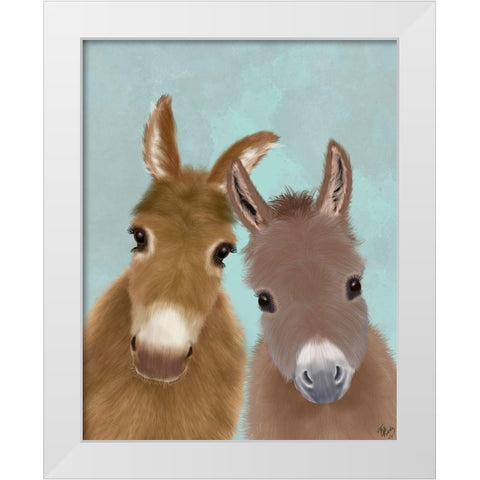 Donkey Duo, Looking at You White Modern Wood Framed Art Print by Fab Funky