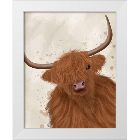 Highland Cow 1, Portrait White Modern Wood Framed Art Print by Fab Funky