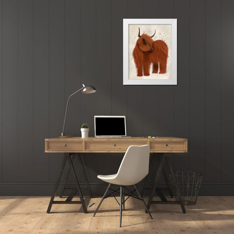 Highland Cow 2, Full White Modern Wood Framed Art Print by Fab Funky