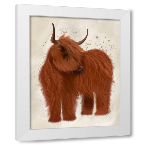 Highland Cow 2, Full White Modern Wood Framed Art Print by Fab Funky