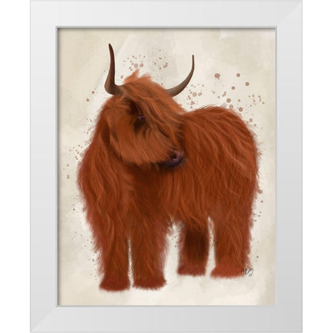 Highland Cow 2, Full White Modern Wood Framed Art Print by Fab Funky