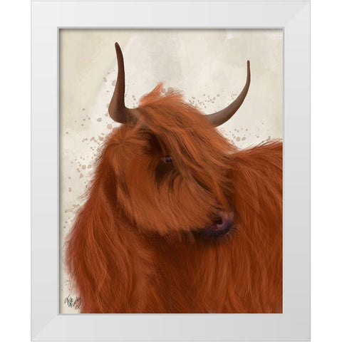 Highland Cow 2, Portrait White Modern Wood Framed Art Print by Fab Funky