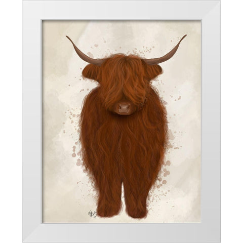Highland Cow 3, Full White Modern Wood Framed Art Print by Fab Funky
