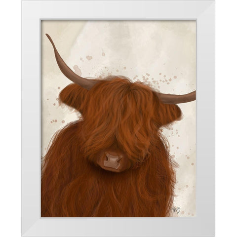 Highland Cow 3, Portrait White Modern Wood Framed Art Print by Fab Funky
