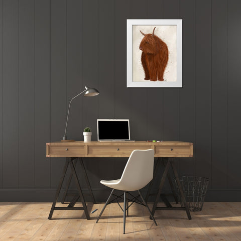 Highland Cow 4, Full White Modern Wood Framed Art Print by Fab Funky