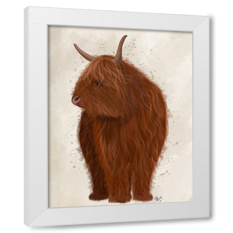 Highland Cow 4, Full White Modern Wood Framed Art Print by Fab Funky