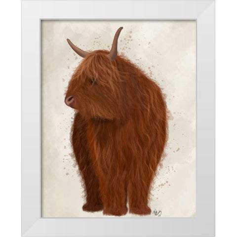 Highland Cow 4, Full White Modern Wood Framed Art Print by Fab Funky