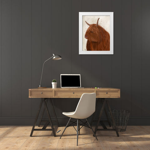 Highland Cow 4, Portrait White Modern Wood Framed Art Print by Fab Funky