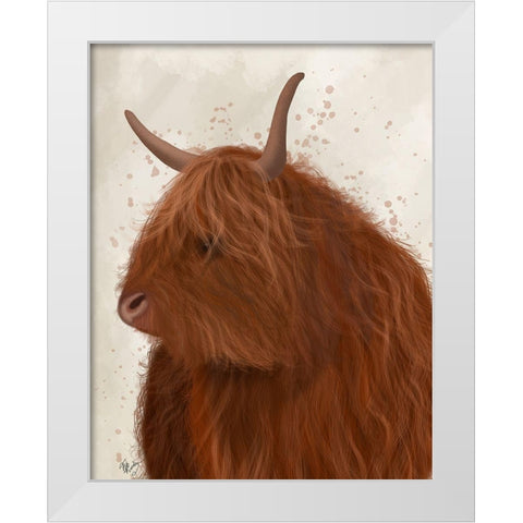 Highland Cow 4, Portrait White Modern Wood Framed Art Print by Fab Funky